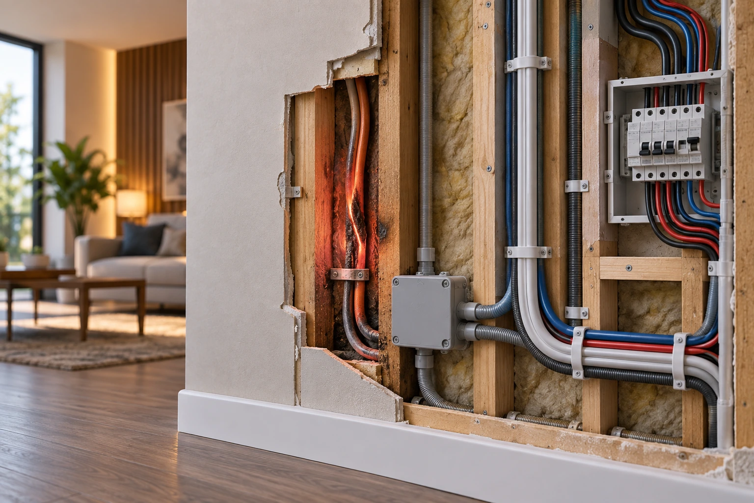 electrical fire caused by wiring.